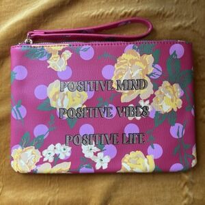 Betsey Johnson Pink Floral Positive Mind Wristlet Pouch NWOT